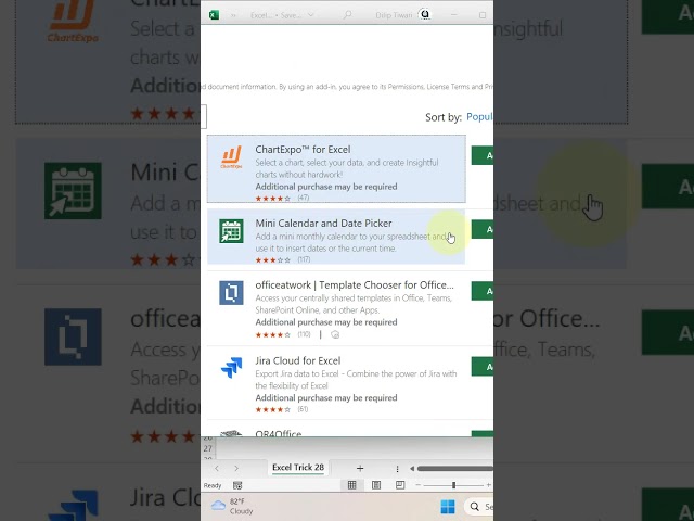 Excel Trick 28  - Add a Beautiful Pop-up Calendar Add-ins in MS Excel #shorts