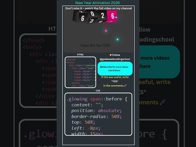 New Year 2026 Animation in HTML CSS & JavaScript 🎆 | Coding Project #Shorts
