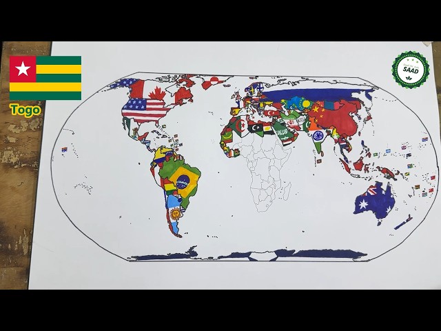 Drawing World flag map | Equal projection World flag map drawing