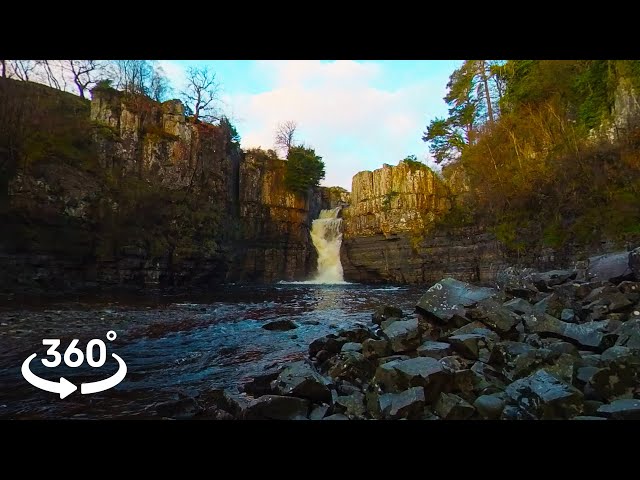 8K 360° 3D VR High Force Waterfall at Sunrise | UK Spring Golden Hour