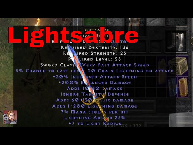 D2R Unique Items - Lightsabre (Phase Blade)