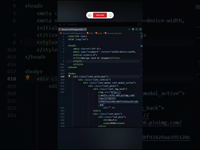 Creating a Recipe Card UI Snippet with HTML, CSS & JS #htmltutorial #html5 #css3 #subscribe #shorts