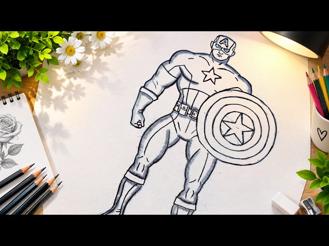 Easy Captain America Pencil Drawing | Step by Step | Superhero Drawing for Beginners.