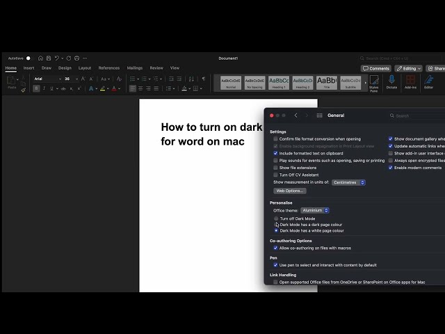 How to Turn on/off Dark Mode for Word on Mac
