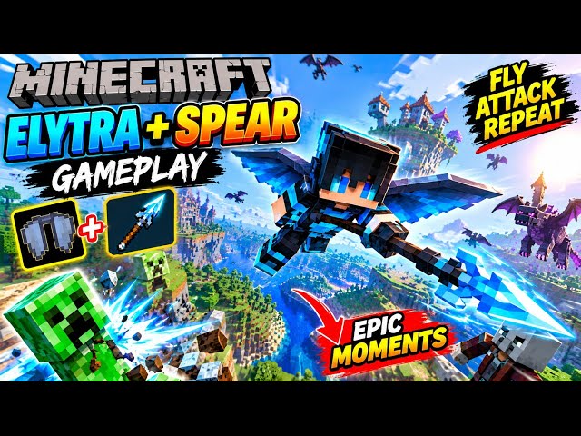 Elytra spear game play video Java edition gameplay in Minecraft