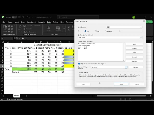 Ch06 09 MILP   Project Selection   Excel Model with Logical Constraints