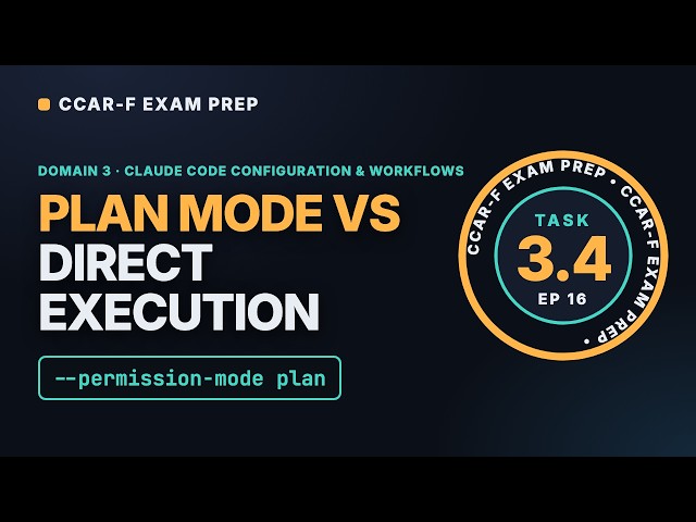 Ep 16: Plan Mode vs Direct Execution + Explore Subagent | CCAR-F Task 3.4 – Claude Certified Arch.