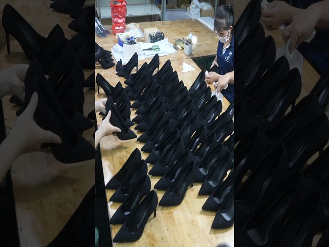 Process of making fashionable women heels. A Vietnamese factory manufactures high heels.