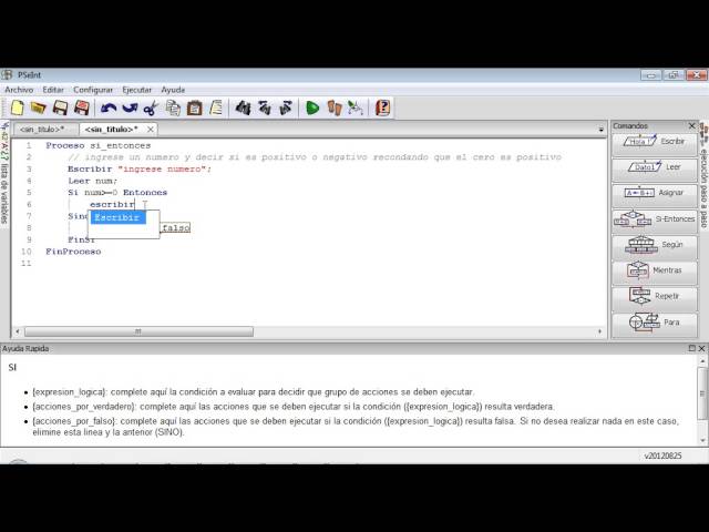 comando si entonces del programa pseint