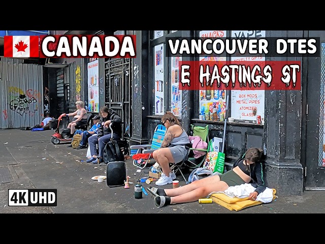 🇨🇦 【4K】 East Hastings St. Downtown Vancouver BC, Canada. Street Walk.