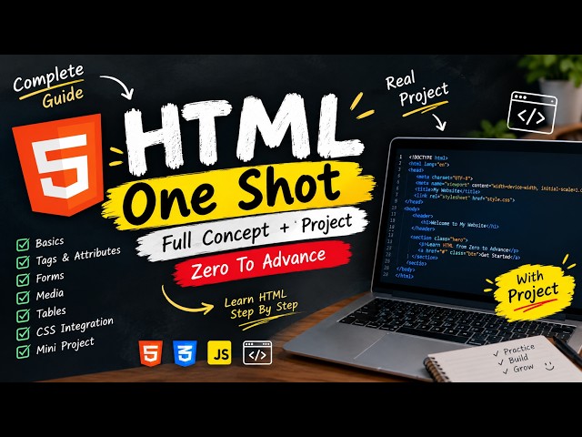 Complete HTML Course in Hindi 2026 | Zero to Advanced + Project | HTML One Shot | PtuCoder | #html