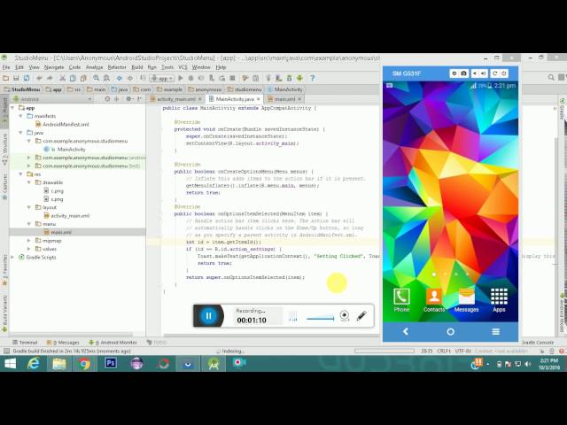 Android Menu Example - Android Studio