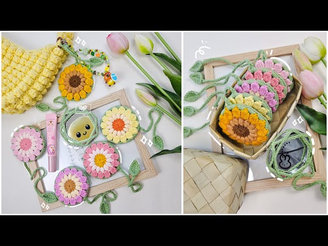 Crochet Flower Mirror Bag Charms Tutorial | Chenda DIY