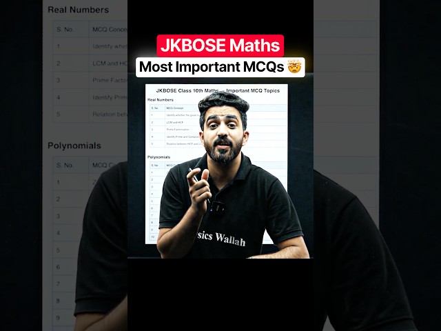 Most Important Maths MCQs for JKBOSE Class 10th 🚨 #jkbose #shorts #pw