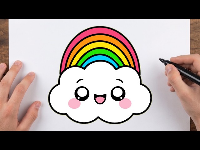 How to Draw a Cute Rainbow Cloud | Easy Step by step drawing for kids.