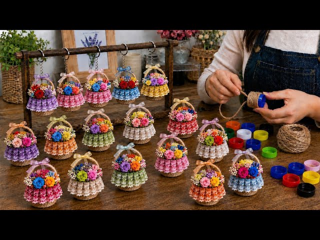 Don't Throw Away Bottle Caps! Make Best-Selling Flower Baskets with This Simple Idea🌸