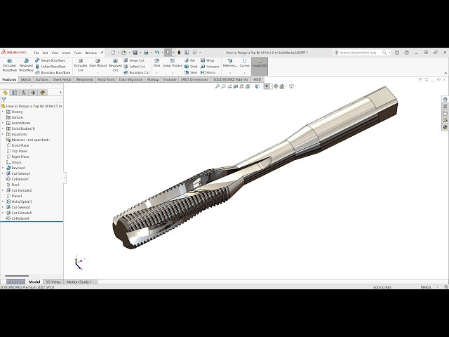 How to Design a Tap Bit M14x1.5 in SolidWorks | Step-by-Step Tutorial