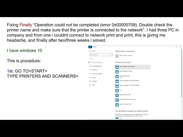 How to fix: Operation could not be completed (error 0x00000709), Network Printer  won't print
