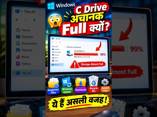 C Drive अचानक Full क्यों हो जाती है? 😱 असली वजह जानिए! | Windows Tips #Shorts