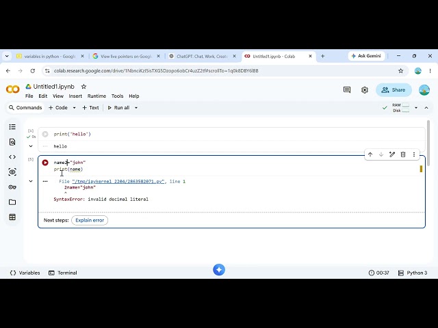 variables in python(example program)