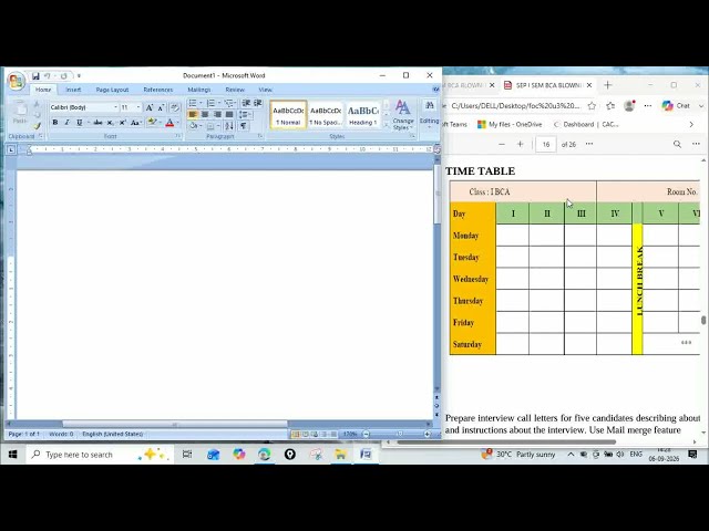 IT A3 Create Class Timetable in MS Word | Mangalore University| 1BCA MANGALORE UNIVERSITY | IT LAB