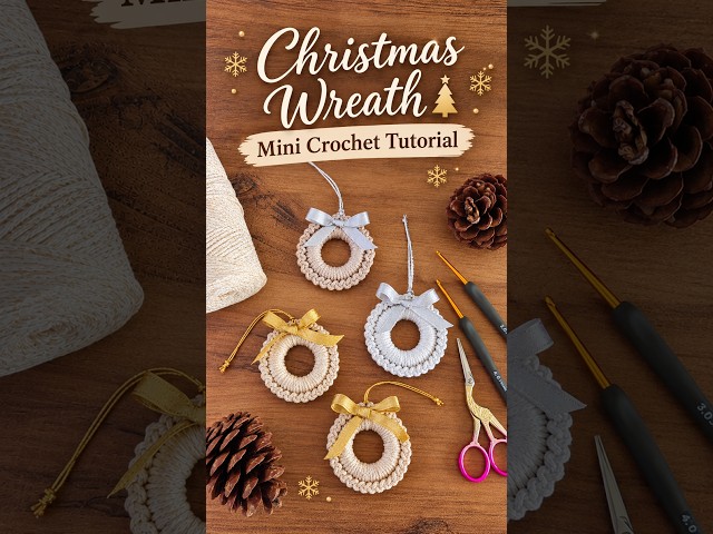 Mini Christmas Wreath Tutorial 🎄 | Crochet Wreath with Gold Bow