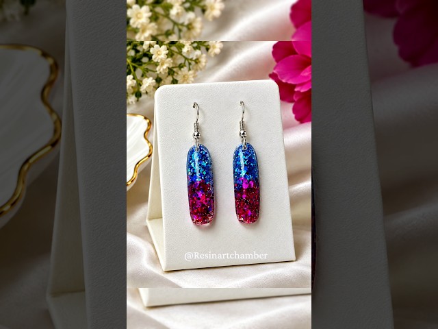 Handmade Resin Glitter Earrings 💙❤️ Sparkling Handmade Jewelry 💙❤️ #earrings #jwellery