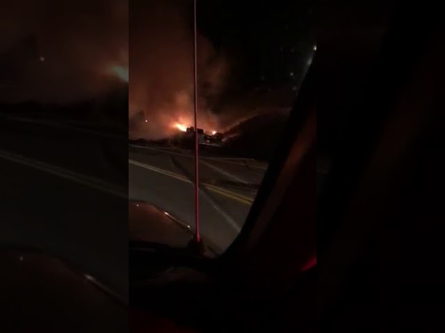 Truck crash, fire near Cascade Creek