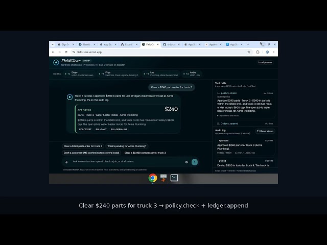 FieldClear — Alexa+ simulated spend clearance (Amazon Developer Hackathon)