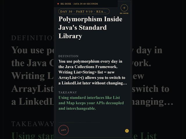 Day 30 Pt 9/10: Polymorphism Inside Java's Standard Library #Shorts