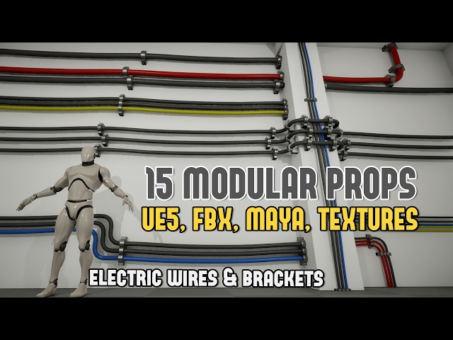 UE5 Modular Asset Pack: Electric Wires, Brackets - Ready to Use (UE5, FBX, Maya) (WoLD Patreon)