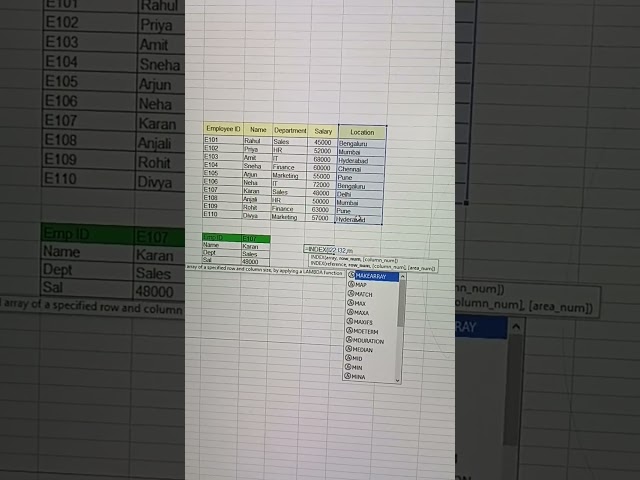 🚀 INDEX + MATCH in Excel — A Powerful Alternative to VLOOKUP