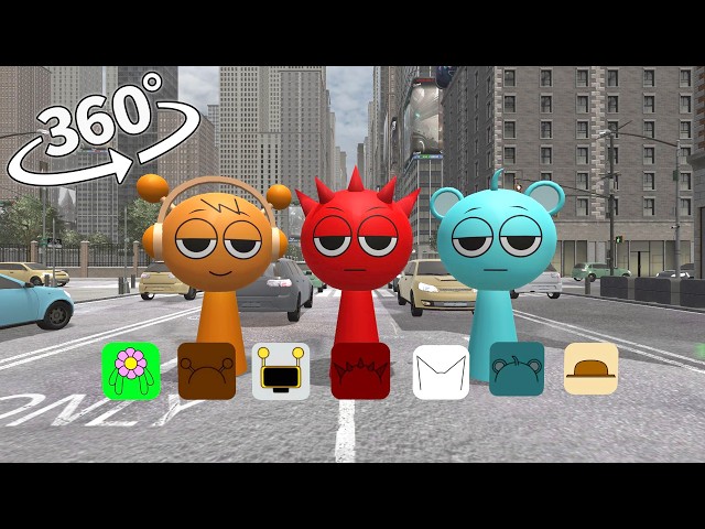Incredibox Sprunki Oren, Sky, Raddy appear in the city 360° VR