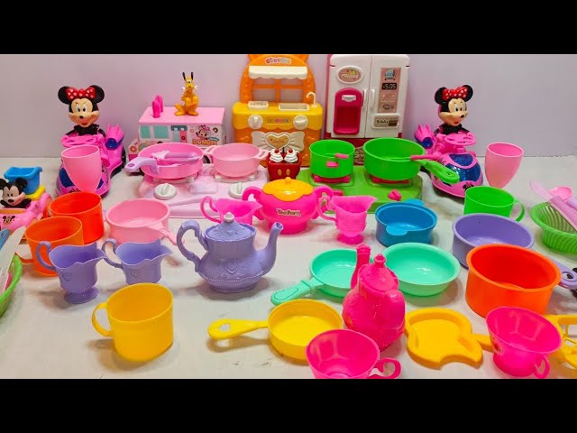 5 Minutes Colorful Toy Kitchen & Tea Party Fun | Minnie Mouse Cooking Playset Review Toys