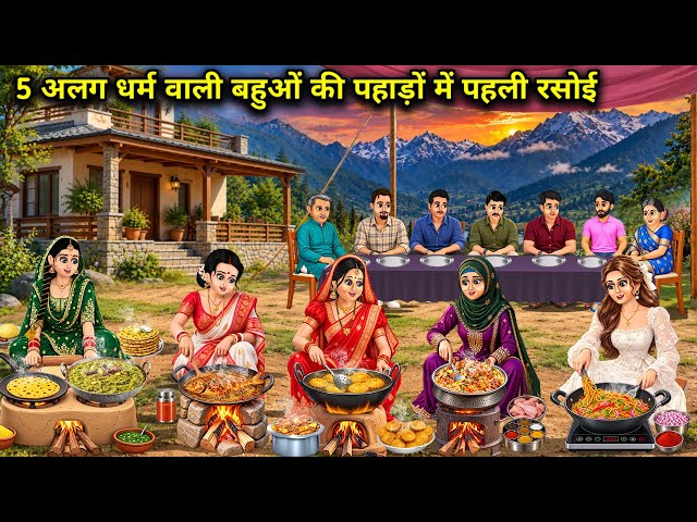 5 अलग धर्म वाली बहुओं की पहाड़ों में पहली रसोई || Cartoon Videos || Five dil from different religion