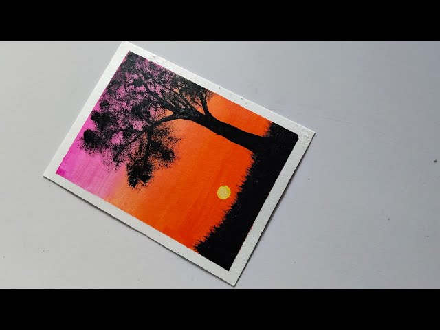 Easy Sunset Landscape Painting for Beginners🎨/ Sunset Tree Silhouette Acrylic Painting/ Acrylic Art 