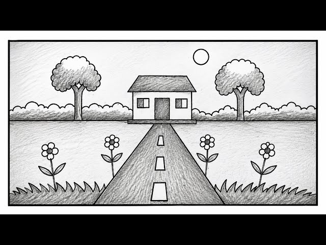 I Drew a Peaceful Dream House ✏️ | Pencil Art Landscape Drawing