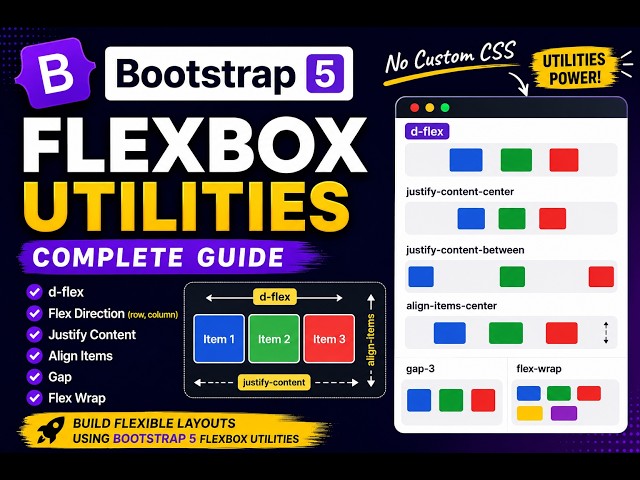 Bootstrap 5 Flexbox Utilities | d-flex, justify-content, align-items, gap, flex-wrap