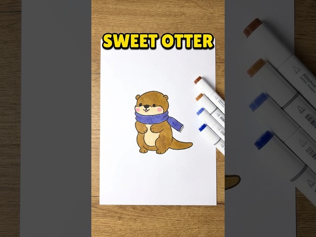 🦦💙 The Sweetest Otter 🌊 🎥Adorable River Animal Tutorial ✍🐚 #shorts #drawing #RavlykArt
