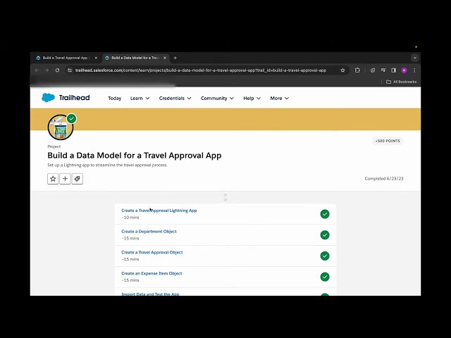 Create a Travel Approval Lightning App | Build a Data Model for a Travel Approval App | Challenge 1