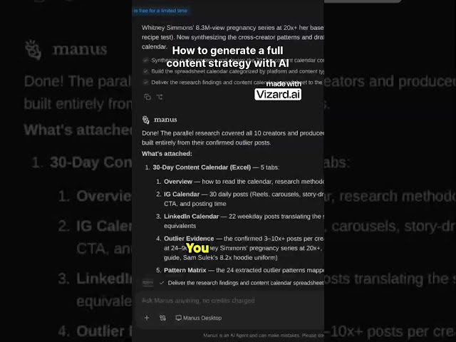 How to generate a full content strategy with AI #manus #ai #manusai #shorts #ai_marketing #aitips