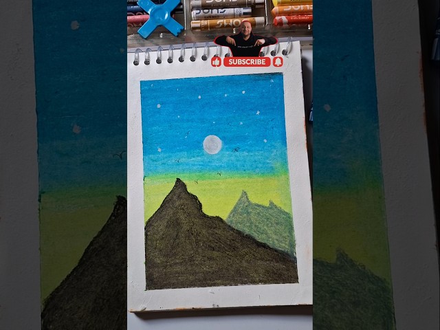 How to draw northern light mountain scenery | using oil pastels ✨️ #art #oilpastel #shorts #mountain