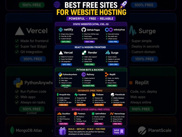 Best Free Website Hosting Platforms in 2026 🚀 #shorts#shortsfeed #shortsviral#webdevelopment#coding