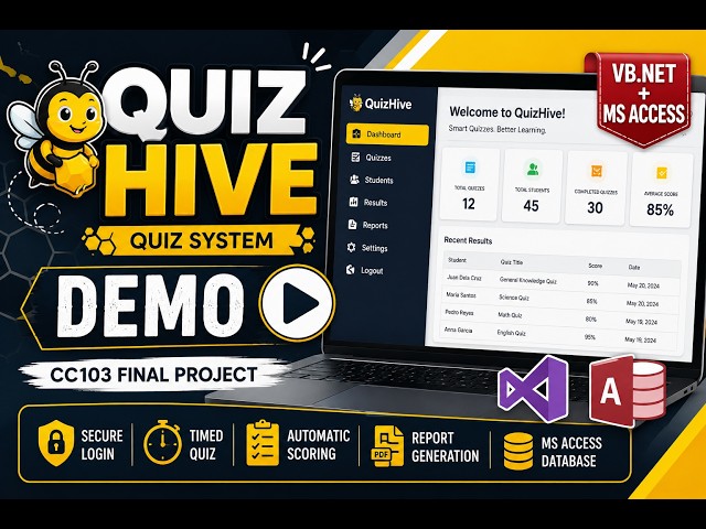 QuizHive: Quiz System Demo | CC103 Final Project (VB.NET + MS Access)