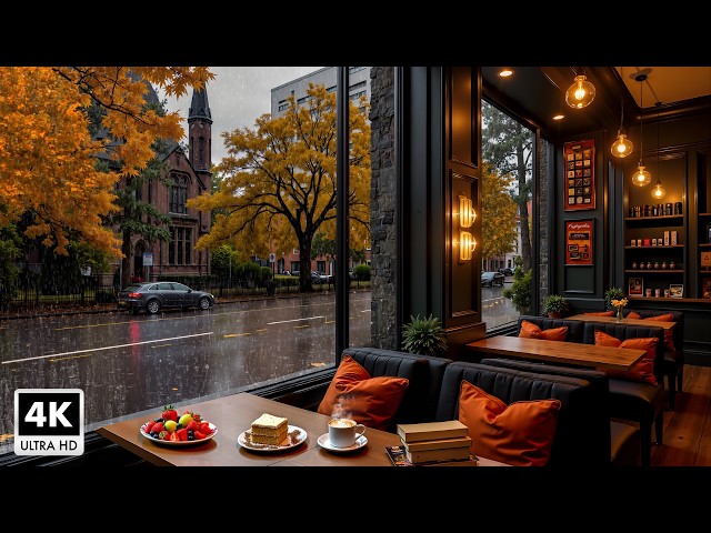 Soothing Piano Jazz For Inner Peace ~ Beautiful Cozy Rainy Autumn Coffee Shop Ambience For Work