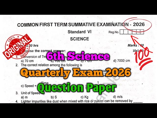6th Science Quarterly Exam 2026 Question Paper English Medium