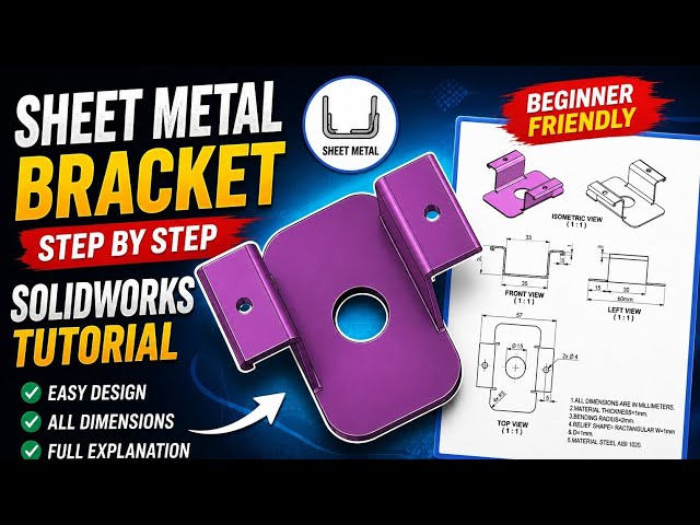 SolidWorks Sheet Metal Bracket | Drawing Step-by-Step 3D Modeling Tutorial