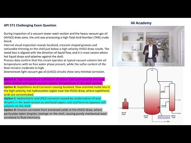 API 571 Exam Question – Naphthenic Acid Corrosion in Vacuum Tower HVGO Zone