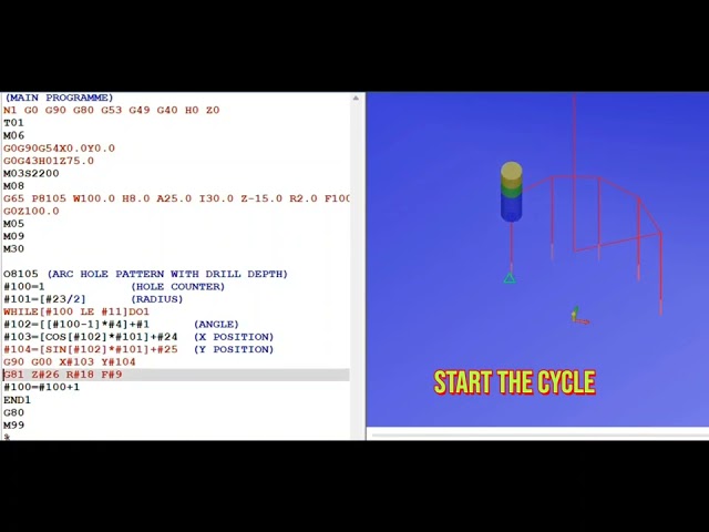 Fanuc Macro Programming | Arc Hole Pattern with Drill Depth | G65 P8105 Macro B Tutorial
