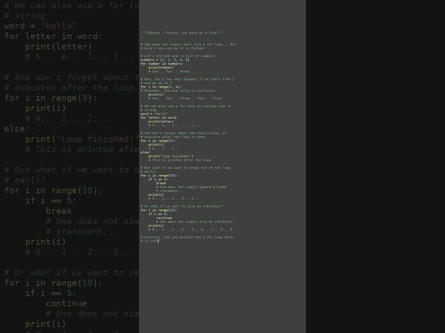 for loop example #python #showcase
